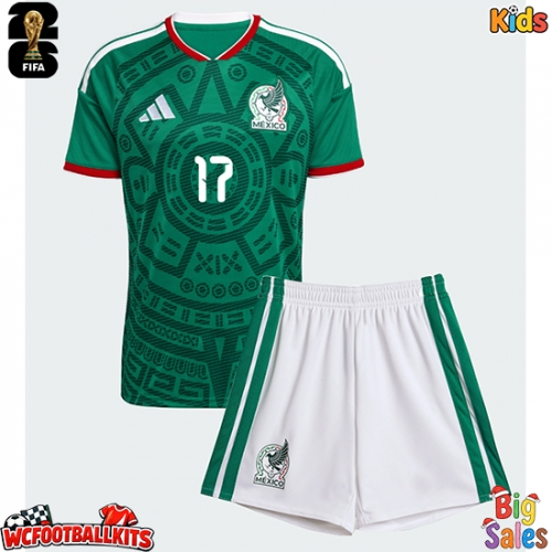 Mexico Orbelin Pineda #17 Replica Home Stadium Kit for Kids World Cup 2026 Short Sleeve (+ pants)